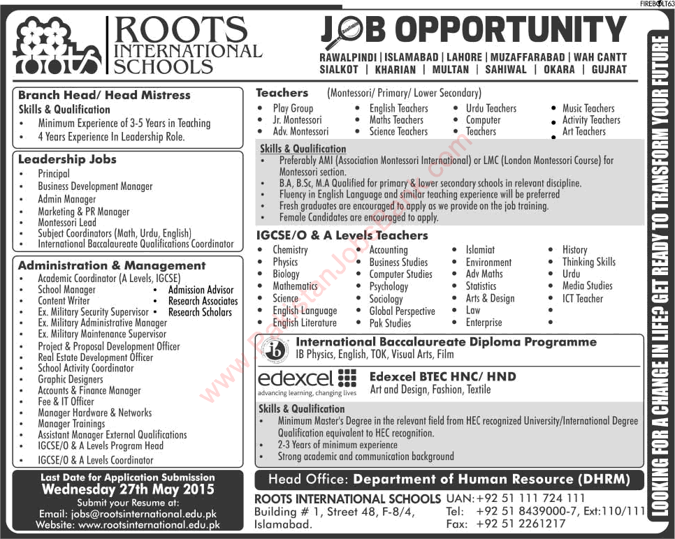 Roots International School Career Opportunities 2015 May for Teaching